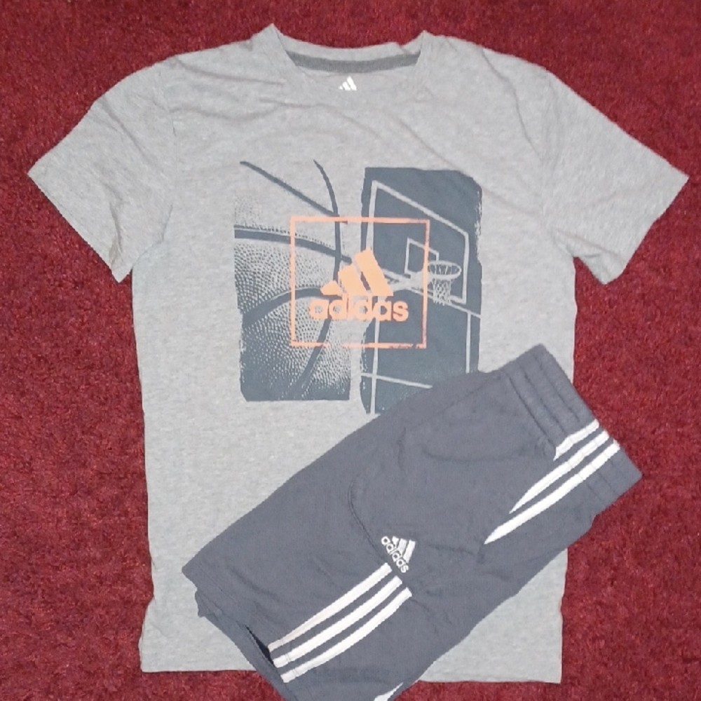 Adidas Gray and Orange Graphic Tee with Shorts